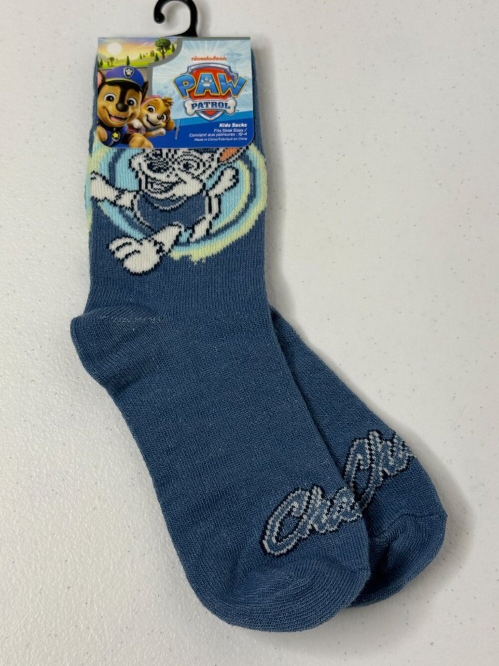 PAW Patrol Chase Kids Blue Crew Socks Shoe Size 7-4 New